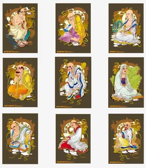 佛教十八罗汉01—矢量素材