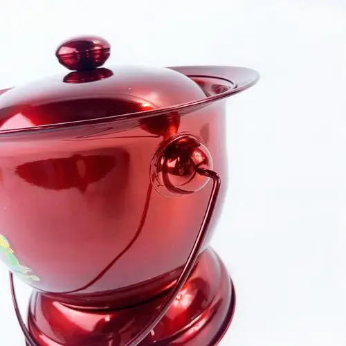 不锈钢印花结婚痰盂女方陪嫁子孙桶红色高脚铁搪瓷带盖夜壶尿壶