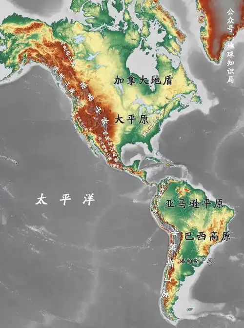 南有安第斯山脉北有落基山脉山,让美洲的西海岸地形比之东海岸变得