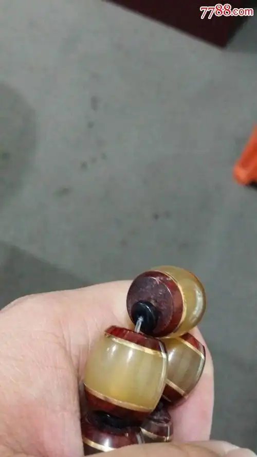 老件紫檀镶嵌羚羊角男士手链一条珠子18mm