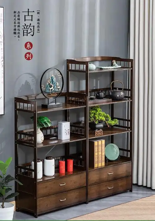 中式小茶柜茶水柜置物架茶台桌边柜客厅靠墙家用茶叶储物柜子带轮原色