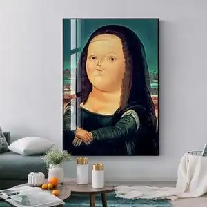 胖版蒙娜丽莎装饰画人物可爱搞笑客厅卧室画简约玄关过道创意墙画