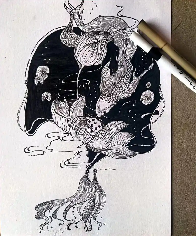 手绘 #黑白线描画 #画画 #临摹 #最近画的一些画 - 抖音