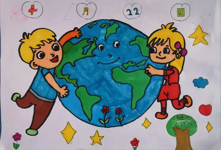 手绘地球主题图画,回收旧电池等一系列活动,让学生从小树立保护环境