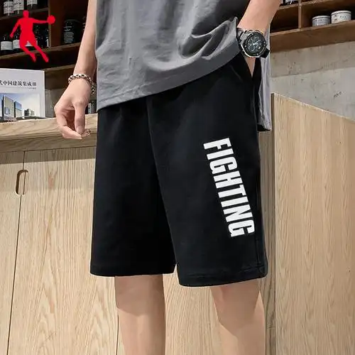 乔丹短裤男新国潮字母印花五分裤男士黑色宽松休闲运动短裤