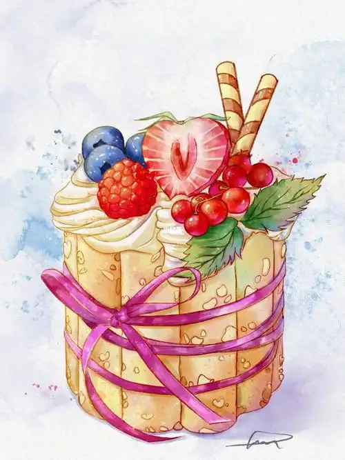 ipad水彩甜品奶油水果蛋糕