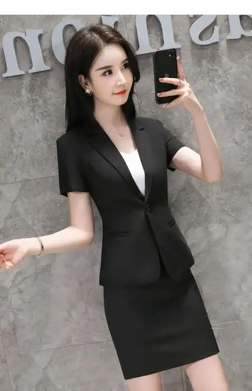 抒融黑色职业装套装女夏季时尚珠宝店工作服西服足浴技师高端气质西装