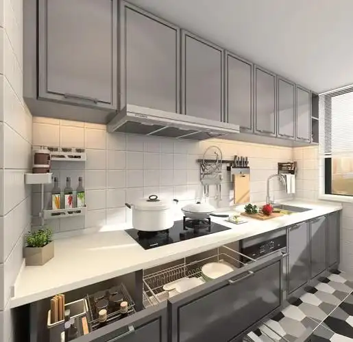 更多装修案例尽在@家友趣app厨房做了一字型橱柜设计,地柜加吊柜的