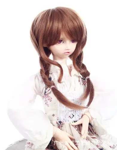 佩美假发 bjd/sd娃娃假发 1/3bjd中分长发 棕色扎小辫子玩具头套