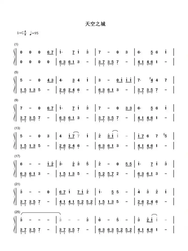 天空之城|初学者好听极简版双手简谱宫崎骏 虽然《天空之城》的谱子