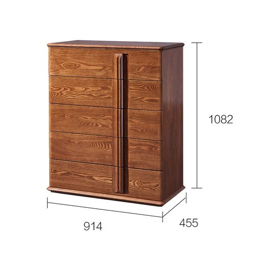 光明家具浅咖色全实木五斗柜水曲柳卧室5屉柜现代简约收纳储物窄边柜