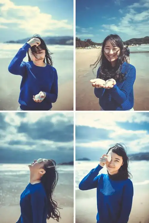 海边捡贝壳的小女孩