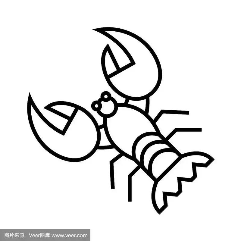 小龙虾线图标,概念符号,轮廓矢量插图,线性符号