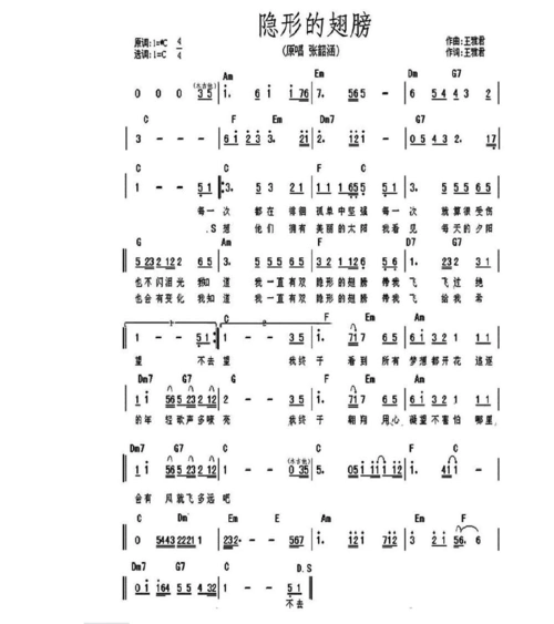 《隐形的翅膀》简谱
