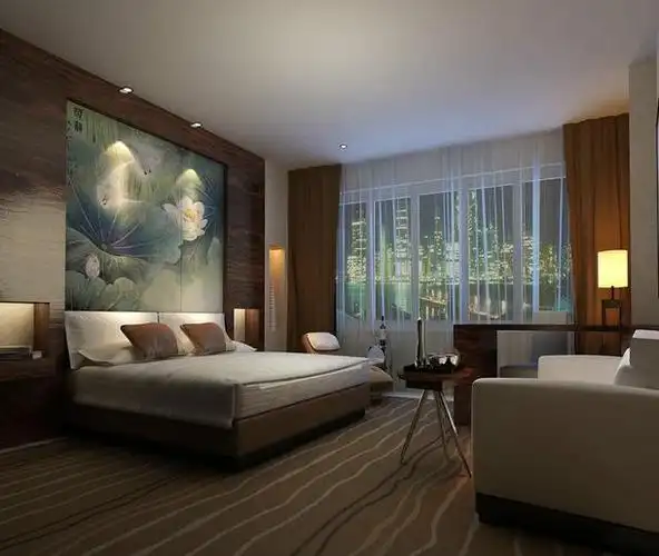 简约中式风格卧室瓷砖背景墙装修效果图简约中式风格床图片