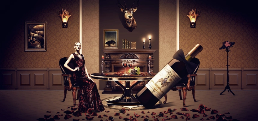 咖啡色红酒美女背景素材