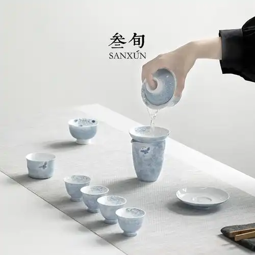 4y叁旬手绘蝶恋花功夫茶具套装家用盖碗陶瓷泡茶轻奢茶艺礼-阿里巴巴