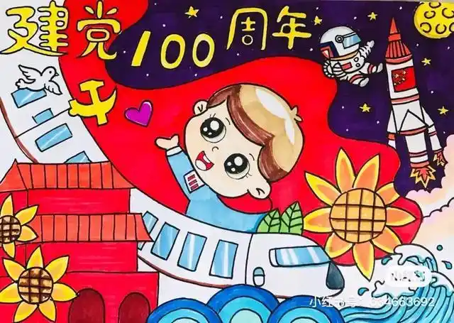 建党100周年儿童画主题,传承红色革命精神,爱国爱党从我画起!