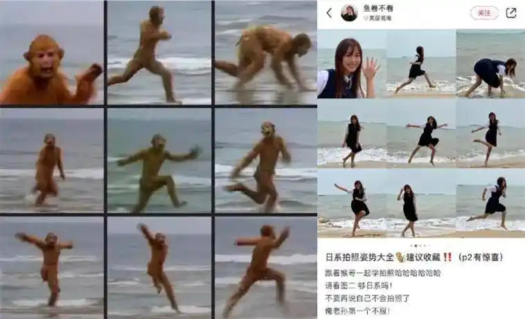 小红书上很火的"孙悟空jk拍照模板" 图片来源@小红书鱼卷不卷但机位