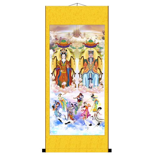 博纳欧(bonaou)玉皇大母娘娘神像画像南天门天宫七仙女装饰挂画丝绸