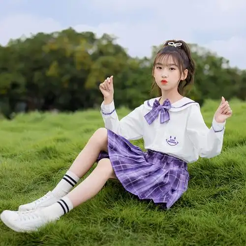 女童小女孩公主漂亮十岁半身制服春天白衬衫儿童连衣裙