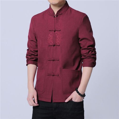 春秋中国风刺绣上衣男立领盘扣唐装外套男中年大码中山装汉服古风