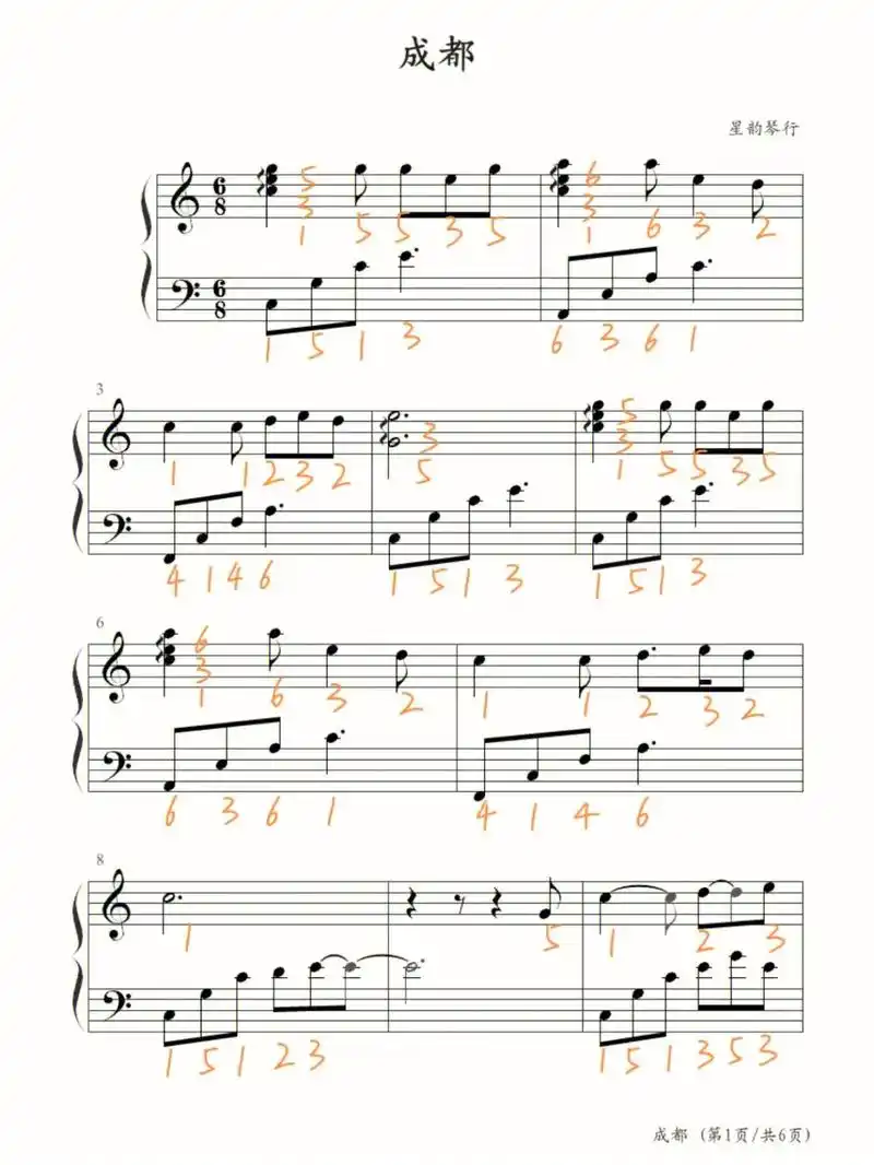 《成都》五线谱#钢琴简谱  #钢琴谱分享  #钢琴  #简谱 - 抖音