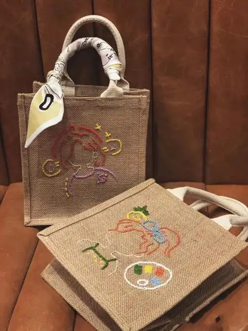 现货直发同款小红书diy日系黄麻袋麻布包麻袋包手提袋环保购物北极象