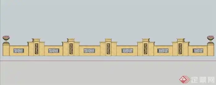 某欧式镂空铁艺弧形景墙su模型