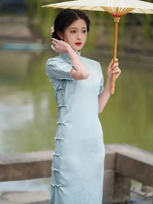 花开栀夏一片式旗袍无省民国少女年轻气质全开襟古法传统大学生