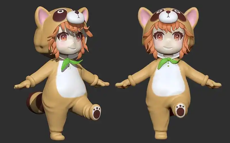 【zbrush教程】零基础卡通小浣熊手办模型雕刻,3d角色雕刻上色技巧