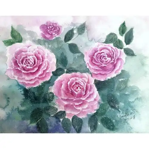 水彩|写意花卉《紫色浪漫》