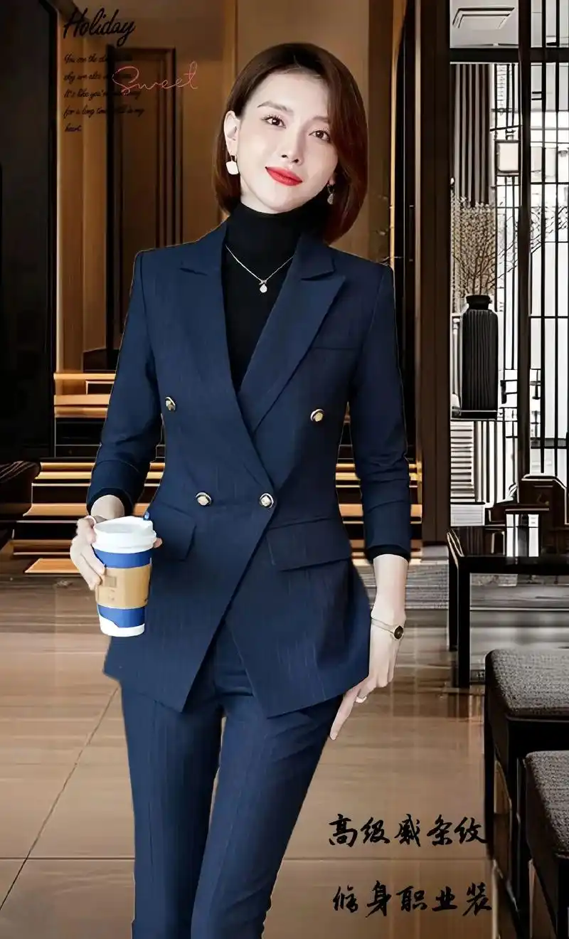 高级感条纹修身职场正装高端总裁小西服工作服 - 抖音