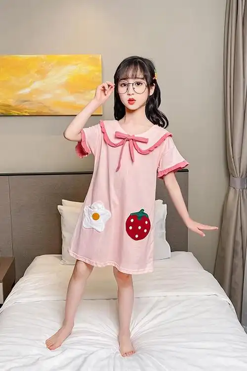 女童睡裙5夏季薄款短袖6宝宝中大童10可爱公主家居服12岁儿童睡衣