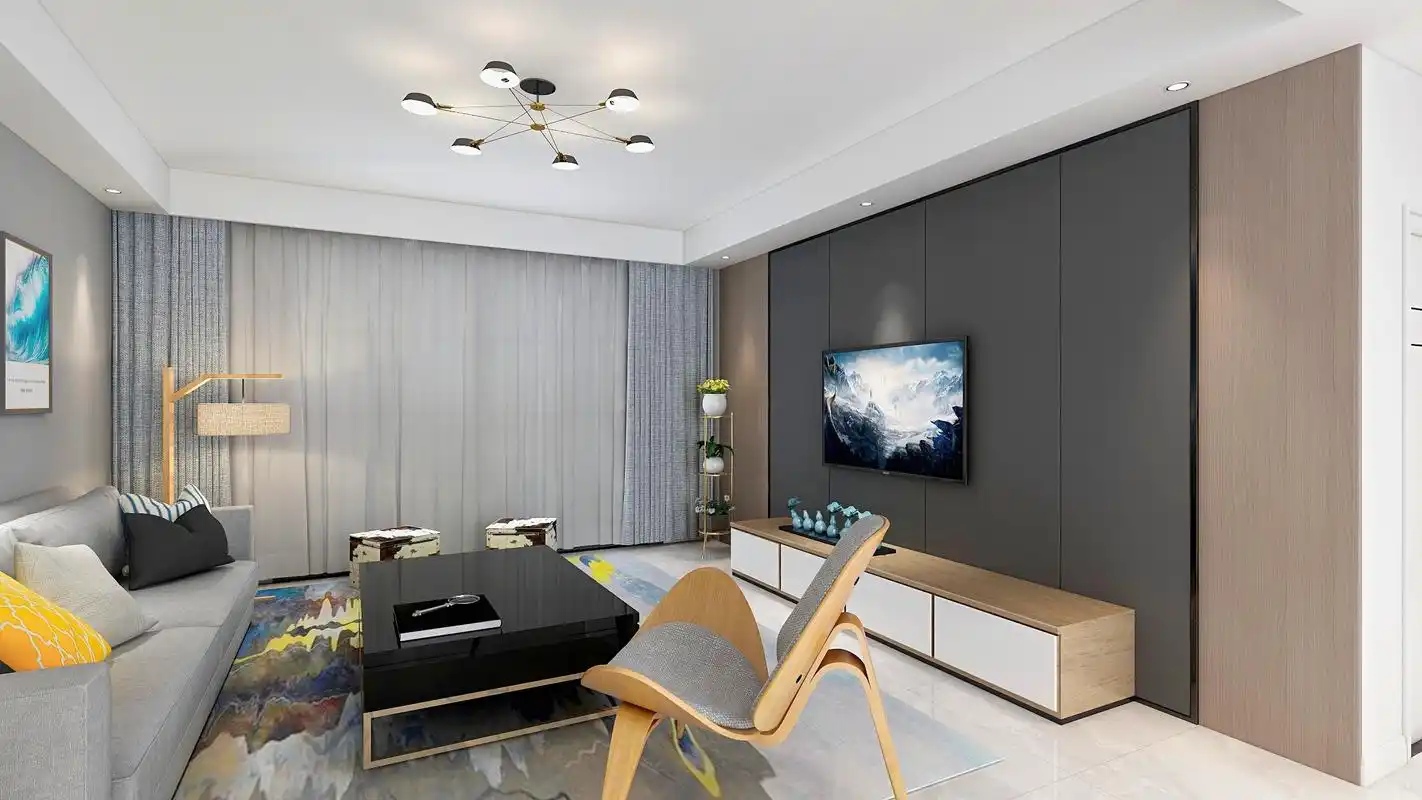 简约现代风格灰色电视背景墙效果图