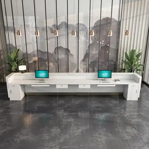 公司大气前台桌 公司仿大理石简约现代前台桌收银柜高端会所大气接待