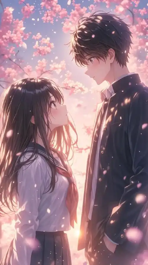 樱花树下的甜蜜约会|二次元浪漫情侣壁纸#手机壁纸##唯美图片##情侣