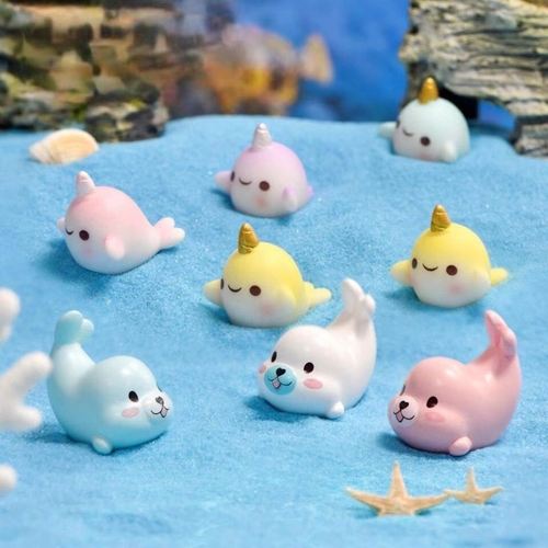 迷你可爱小海豹 海洋动物迷你摆件鱼缸水族馆 配件独角鱼盆景装饰