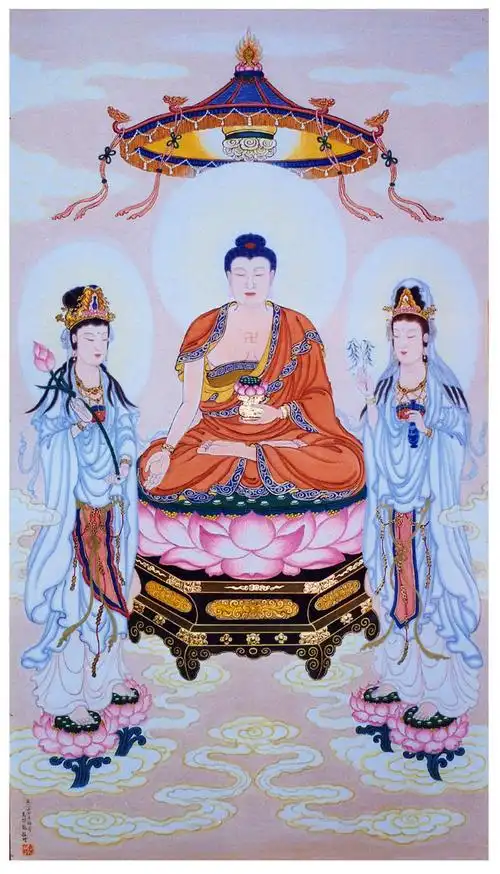 精美的西方三圣像,阿弥陀佛像.