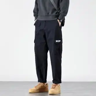 skonwat黑色工装裤子男款秋季新款潮牌休闲裤男士微锥哈伦男裤潮 黑色