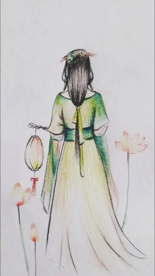 简单几笔构成古风女子背影图