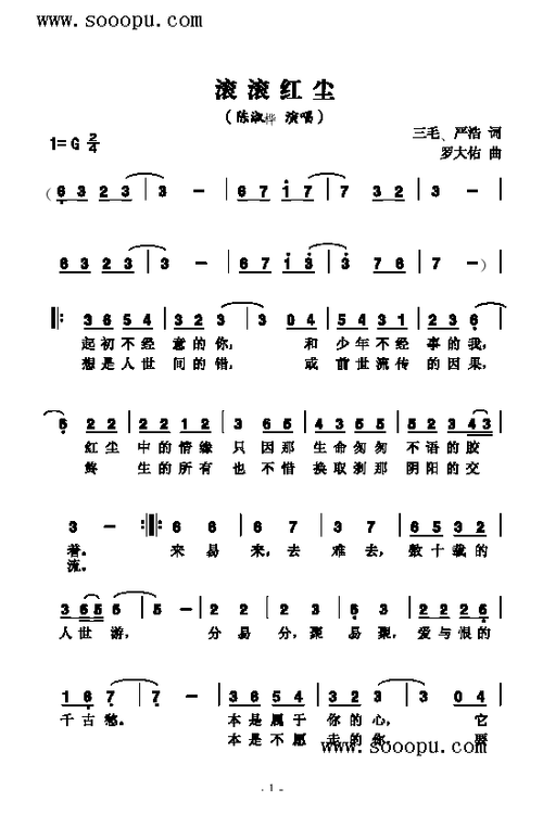 滚滚红尘 陈淑桦 歌谱 简谱