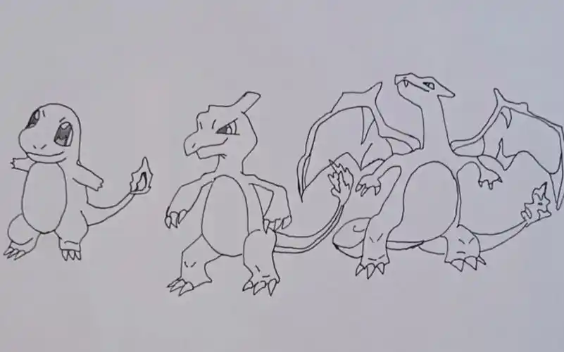 宝可梦手绘 小火龙进化组 铅笔速写 中性笔速写