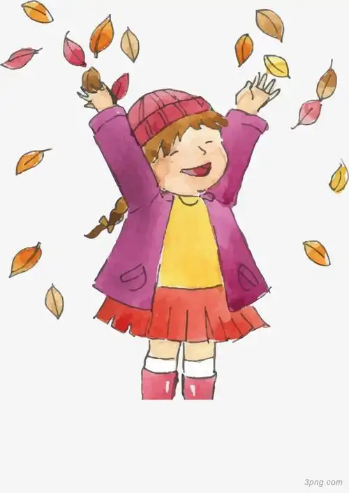 手绘秋天开心孩子png素材透明免抠图片漂浮元素