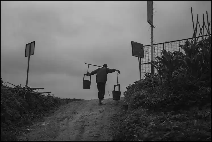 望着老者上坡的背影,肩上挑着担,一桶是苦涩,一桶是甘甜,扛在双肩上