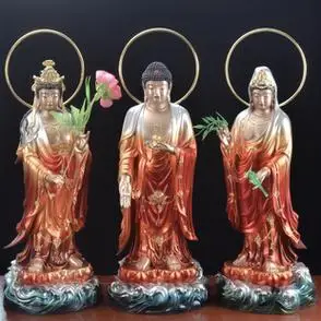 树脂佛像西方三圣佛像观音大势至菩萨家用供奉阿弥陀佛像站像摆件