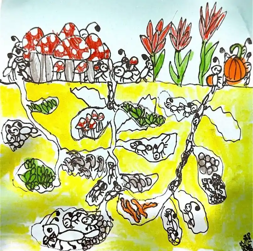 蚂蚁的地下洞穴 蚂蚁的地下王国 美术 绘画 幼儿园大班