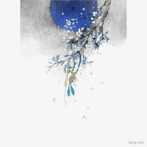 清新古风手绘落花设计png素材透明免抠图片-动植人物