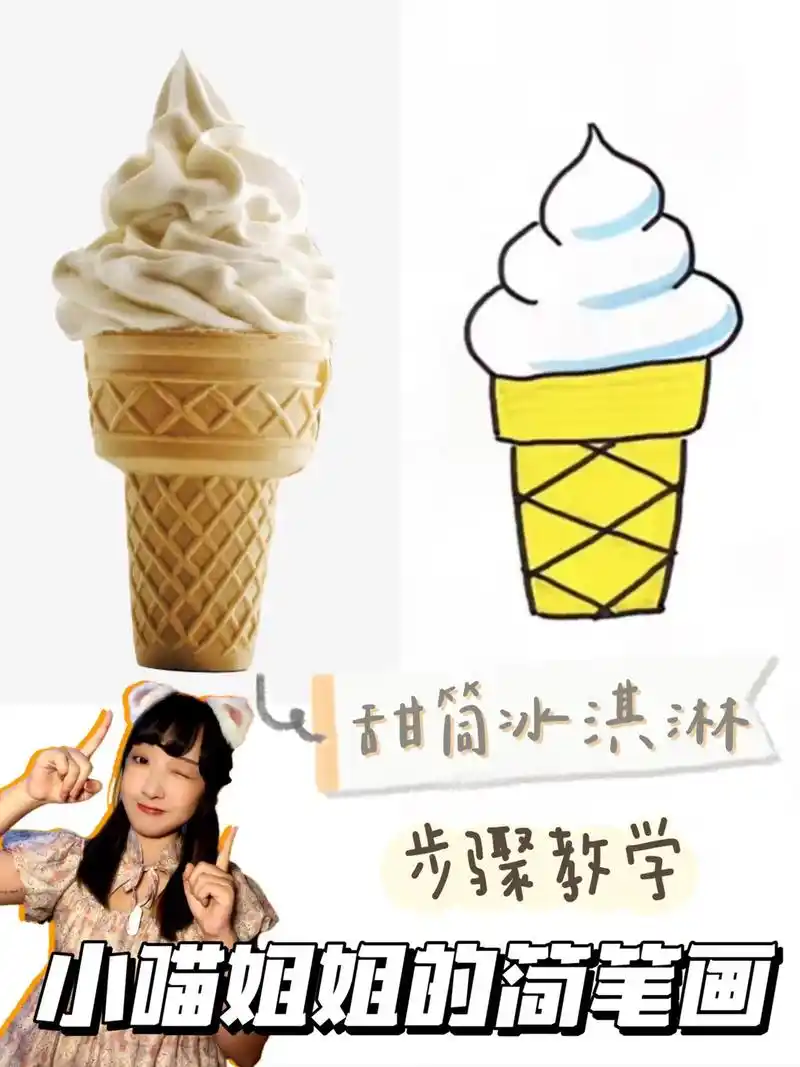 kfc的甜筒冰淇淋怎么画?步骤图都在这儿啦!小朋友们快跟着小 - 抖音