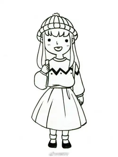 一组萌萌哒小女孩黑白简笔画线稿简单易学投稿